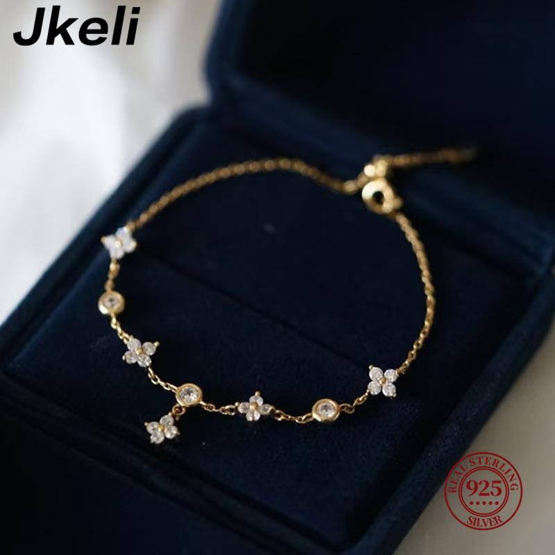

Jkeli 925 Silver Plated 18k Gold Shiny Zircon Flower Bracelet for Women Girl Korean Temperament Exquisite Jewelry Gifts 18cm золотой