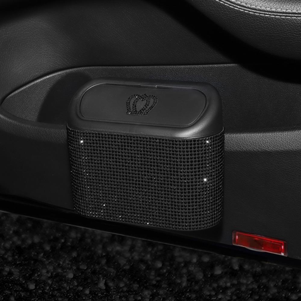Shimmering Rhinestone Car Seat Back Trash Basket Hanging Mini Desktop Trash Can  Office