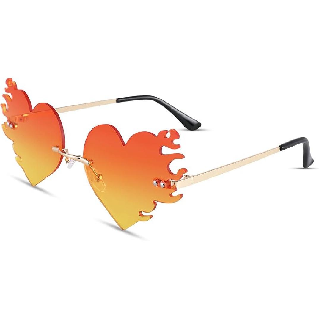 COASION Melting Heart Sunglasses for Women Rimless Party Cute Prom Glasses Fashion Fire Flame Shades 70 Millimeters