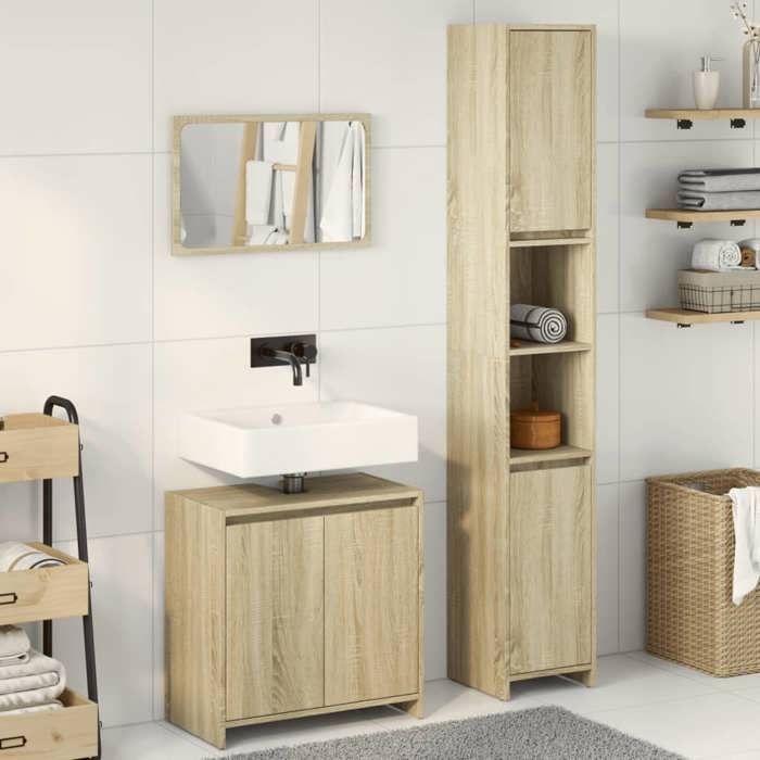 VidaXL Ensemble De Meubles De Salle De Bain 3 Pcs Chêne Sonoma, Armoire De Salle De Bain, Armoire De Rangement De Toilette, 3324974