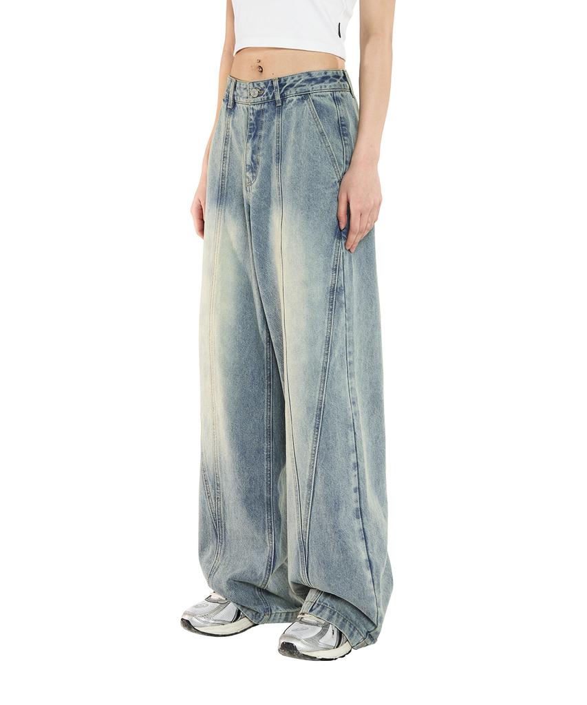 ODDSTUDIO Diagonal Cut Wide Denim Pants - Light Blue