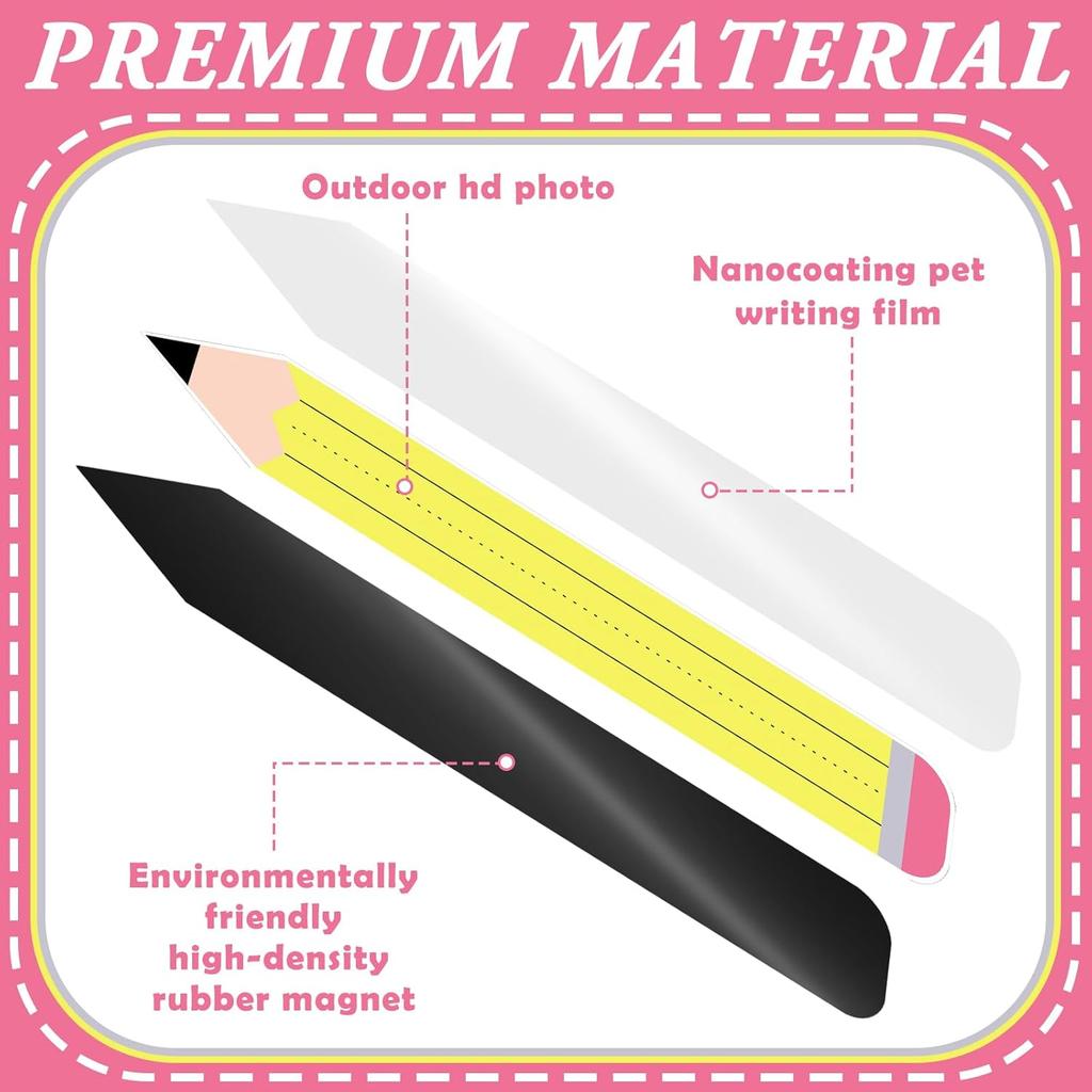 Ireer 12 Pack Pencil Shaped Magnetic Dry Erase Sentence Strips Teachers Magnetic Border Strips for whiteboard Classroom
