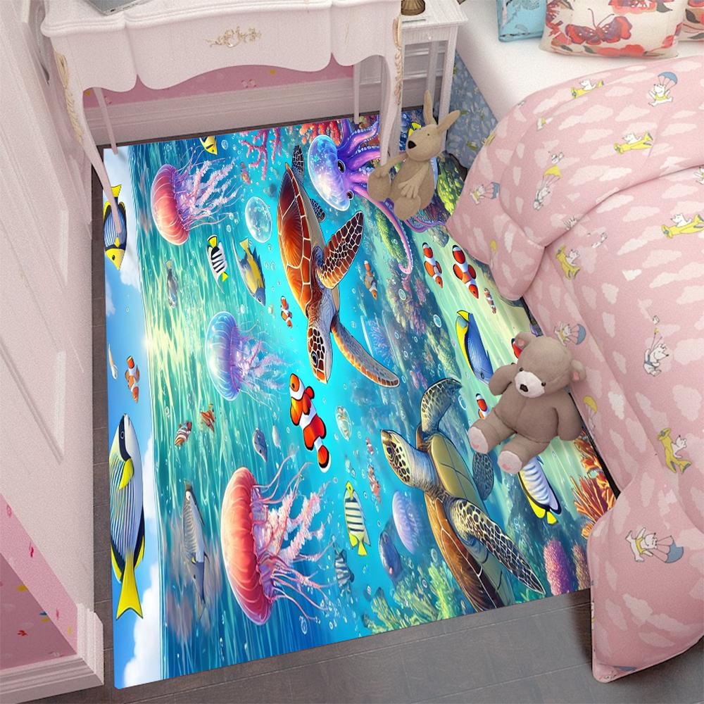 

Underwater World Kids Bedroom Living Room Large Carpet Life Design Turtles Fish Coral Patterns Anti-slip Rug for Home Decor 40x60cm