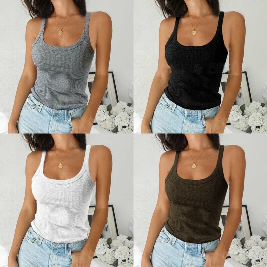 Women Ribbed Tank Top Sleeveless Cami Vest Premium Comfort Basic Blouse Casual Wear