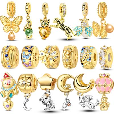 Original Charms Beads Copper Golden Leopard Firefly Butterfly Air Balloon Beads Fit Diy Bracelet Fine Jewelry