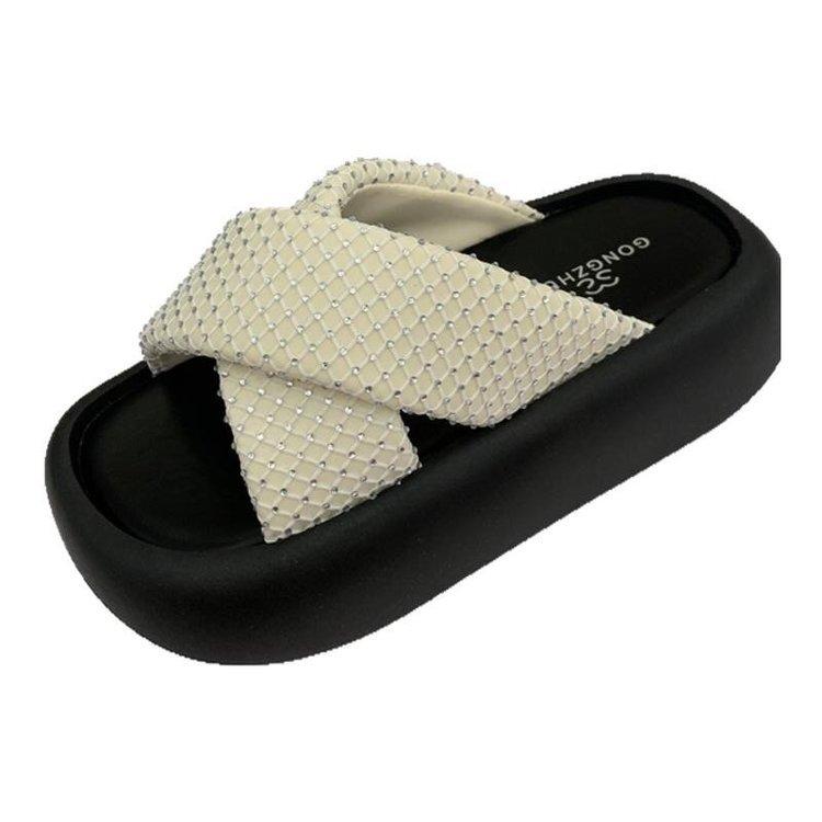 Versatile muffin platform slippers women's outerwear 2025 summer new cross-belt casual beach cool slippers