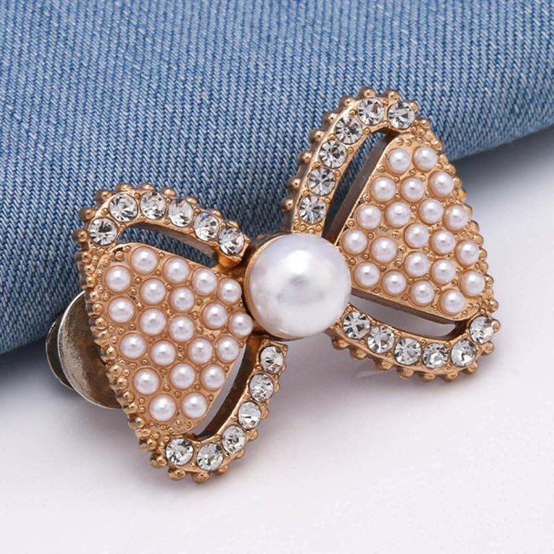 Pearls Bows Trousers Waist Tightener Detachable Jeans Waist Buckle Button Pins No Sewing Required Jeans Button Pin