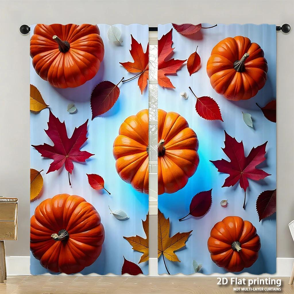 Piece Set High Definition Digital Printed Curtainsautumncolorcountrystylehousepumpkinoldtruckhome Decoration Style Curtain Polyester