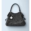 Borsa tote a sacchetto con ricamo stampa leopardo, stile cool dolce millennial, con coulisse, grande capacità, borsa a mano