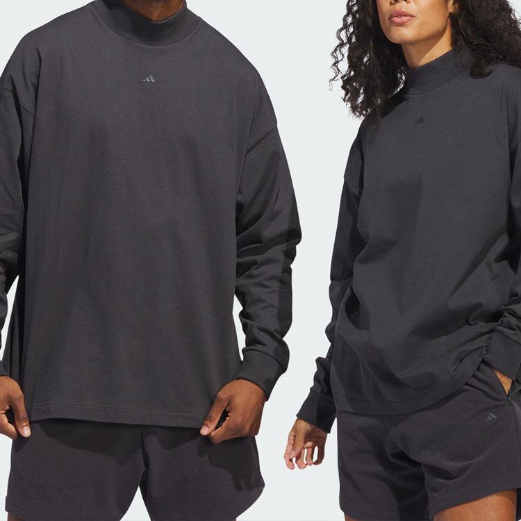 Adidas Solid Color Casual High Collar Long Sleeve T-Shirt Unisex Tops Black IN9561