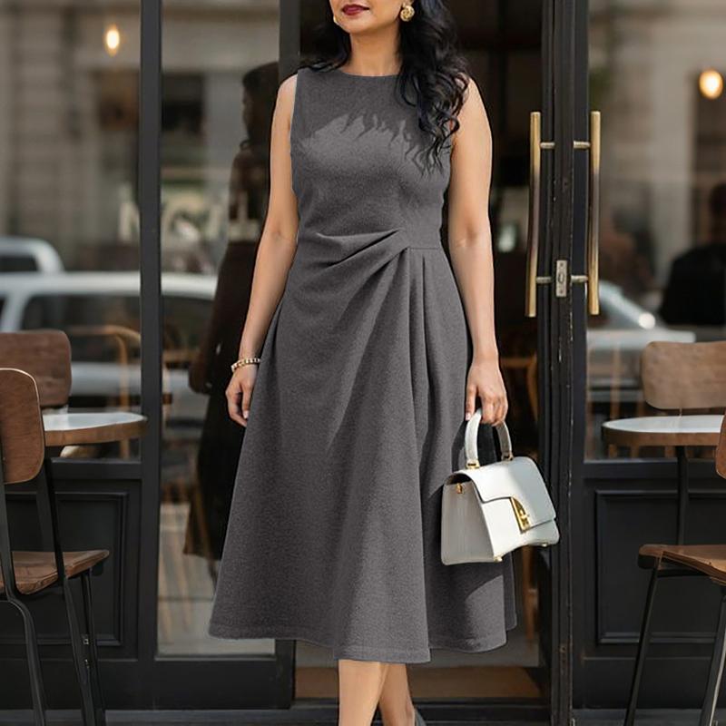 ZANZEA Women Casual Round Neck Solid Color Summer Sleeveless Dress
