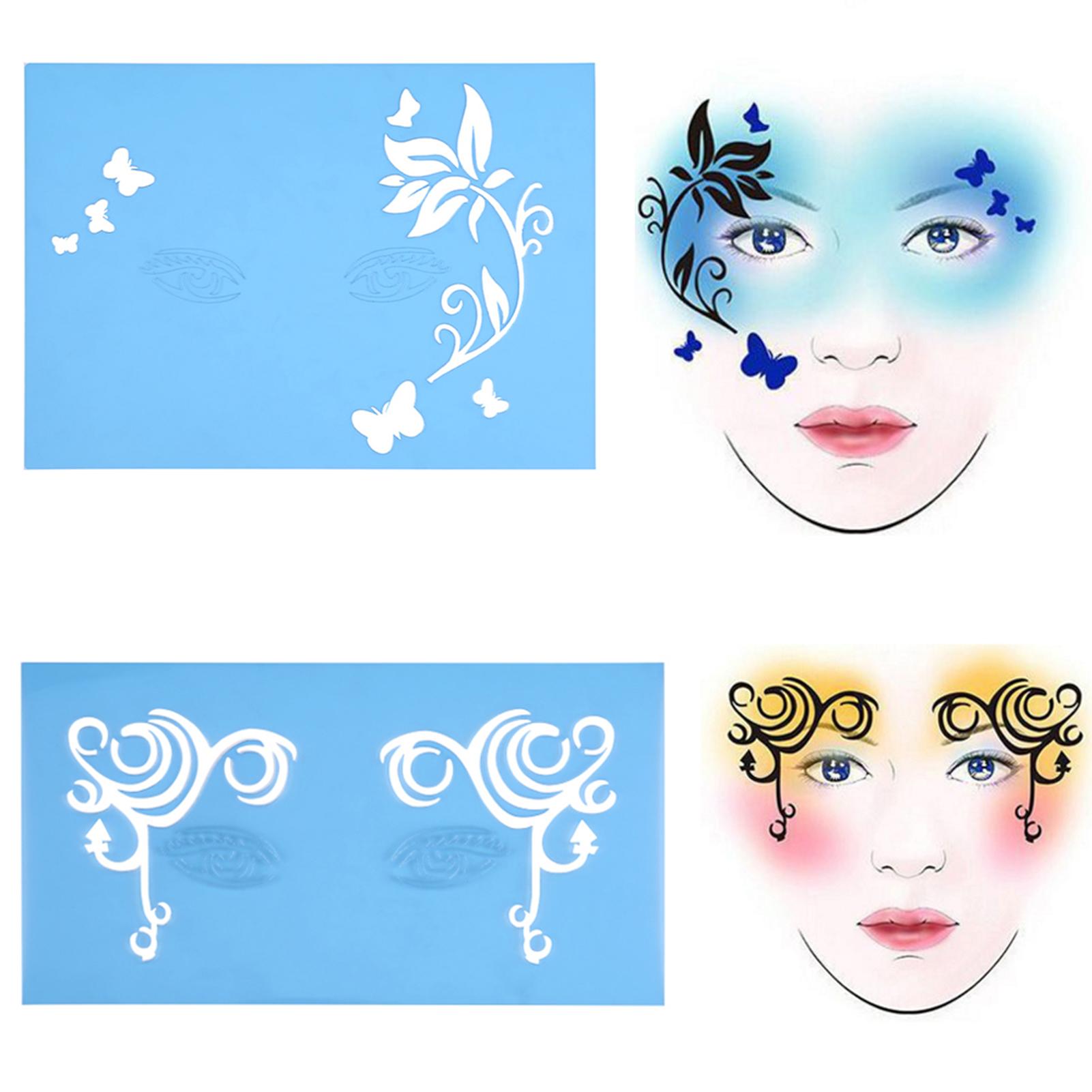 7styles/set Reusable Face Paint Stencil Body Painting Template Flower Butterfly Facial Design Face Paint Stencil blu