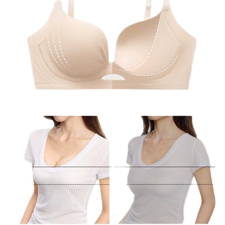 Thin Cup Wireless Extreme Push Up Bra, Small Bust Enhancing Side Gathering Anti-Sag Shaping Women Bra