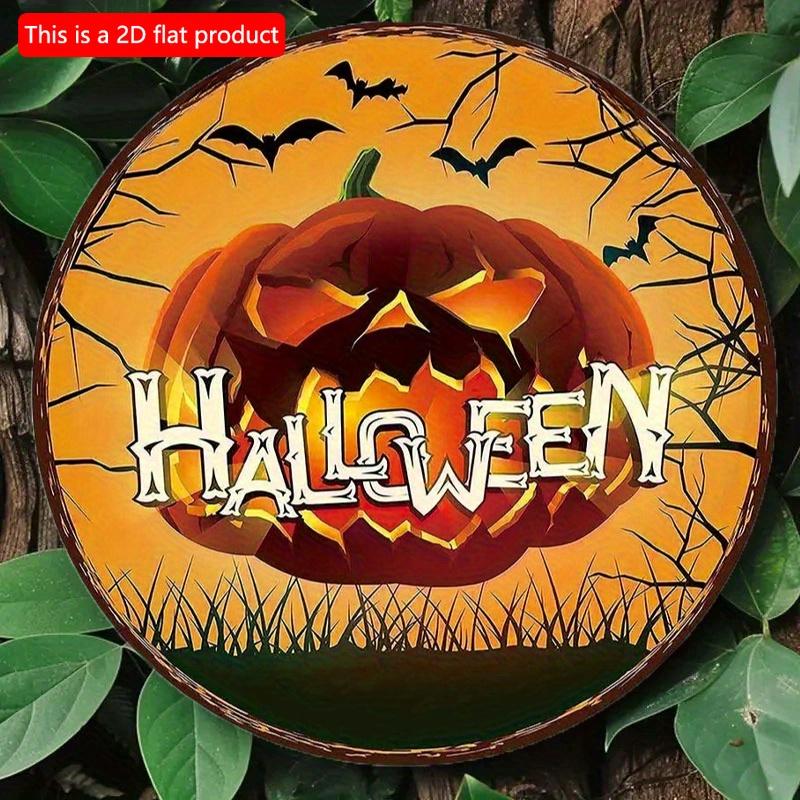 2d Flat 20*20cm, Halloween Home Decoration, Halloween Scary Pumpkin, Wooden Circular Decorative Logo, Creative Decorative Plaque, for Home, Kitchen