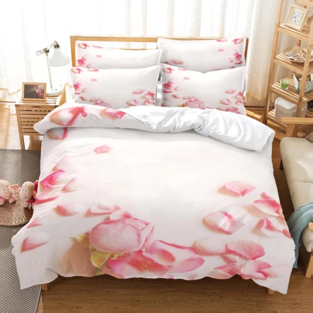 Red Pink Flower Floral Plant Comforter Bedding Set New 3D Print Adult Duvet Cover Sets Bed Linen Gift Queen King Double Size