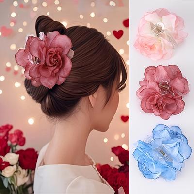 Elegantní vintage květinová spona do vlasů, velký plastový květinový doplněk do vlasů pro ženy, módní denní a párty ozdoba do vlasů
