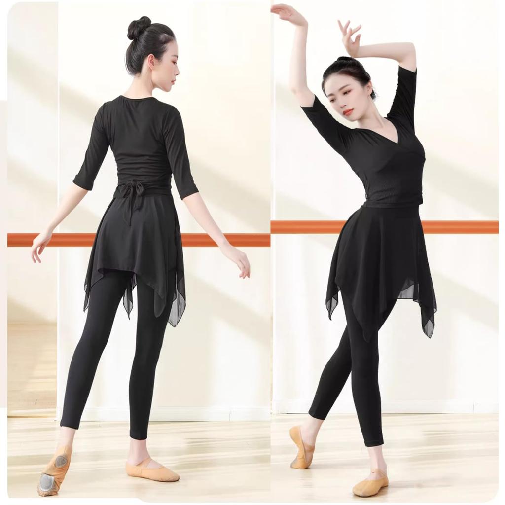 Yuoku Leggings with Stretch Dance Costume for and More Asymmetrical Women's Skirt, 9-Length Ballet, Yoga, (Size M, Skirt, 9-Length Black)