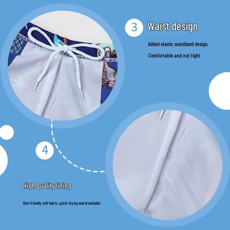New Boys' Cartoon Swim Trunks - Comfortable Polyester for Hot Spring & Summer, Sizes Small & Medium