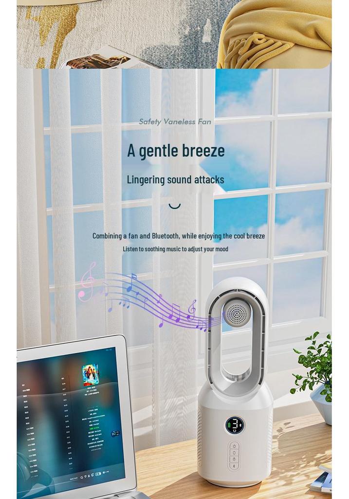 F8 Bladeless Fan & Bluetooth Speaker with Desk Lamp, USB Charging, Oscillation, Creative Design, Digital Display - 2026 Model for Home Use