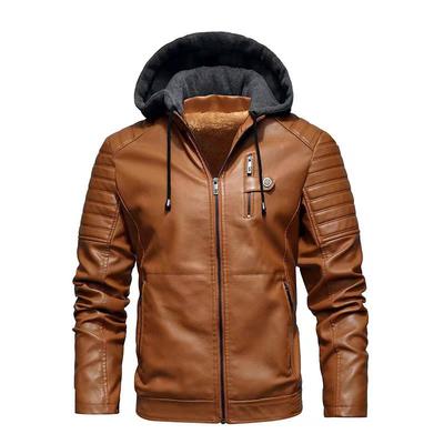 Kunstlederjacke Herren Mode Herren Kapuzenjacken Herbst Winter Militärstil Oberbekleidung Reißverschlusstaschen Mantel Abnehmbare Kapuze