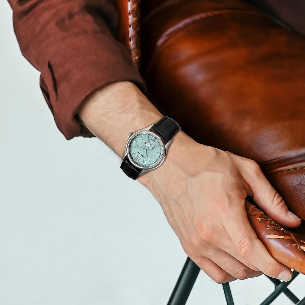 BERNY Watch Waterproof Watch Fashion Analog Quartz Watch Male Classic Roman Numeral Markers Stainless Steel Case Genuine Leather Band Men's