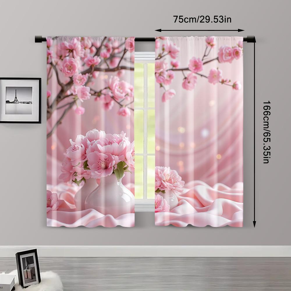 2pcs   Creative Curtains Romantic Pink Floral 100% Polyester (without rod) Decorations Clearance Ldeal for Living Room   Bedroom