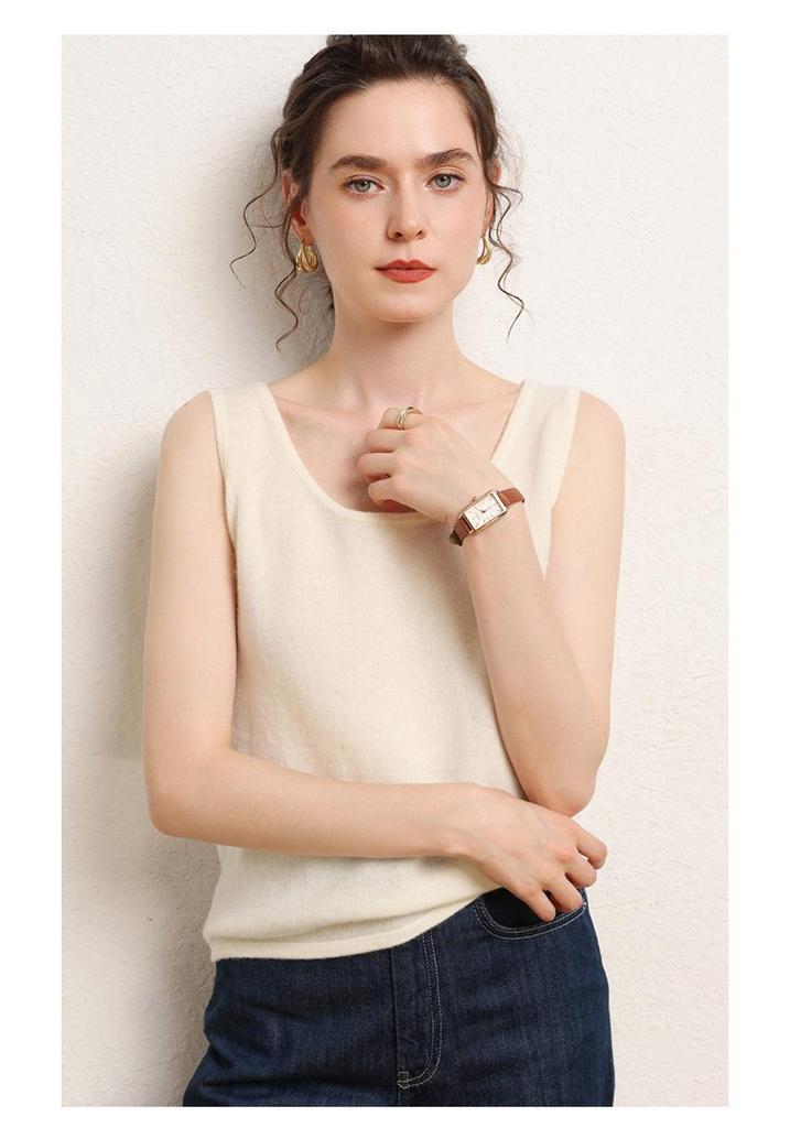 Women's Cashmere Knit U-Neck Vest - Autumn/Winter Style, Wide Shoulder Strappy Base Layer, Versatile and Simple.