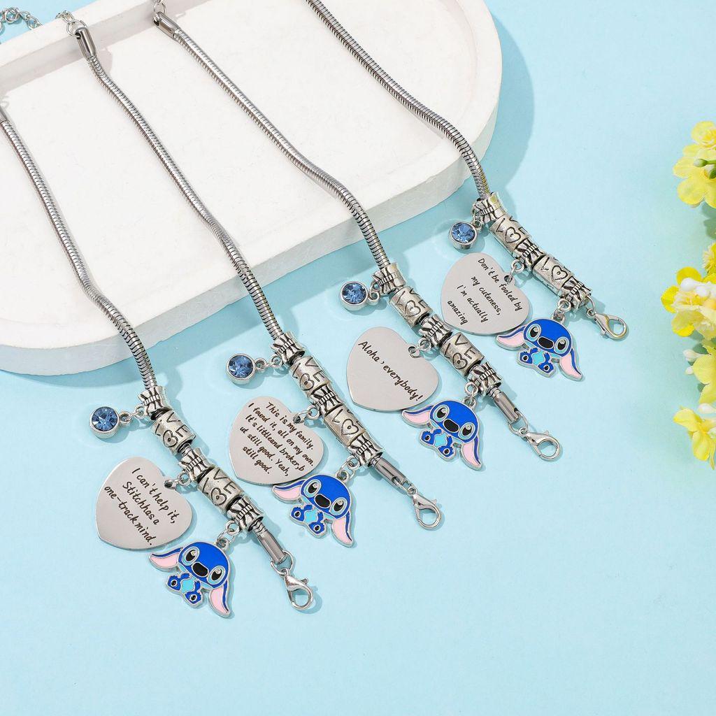 Stitch Cartoon-Figur Herz Graviertes Metallarmband Zum Verschenken Und Für Frauen Männer
