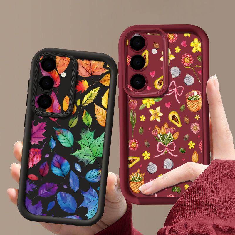 Flowers Leaves Print Case For Samsung A57 A37 A27 A17 S26 Ultra S25 FE A56 A36 A26 A16 A55 A35 A25 A15 A54 5G S21 S22 S23 S24 Plus Shockproof Cover