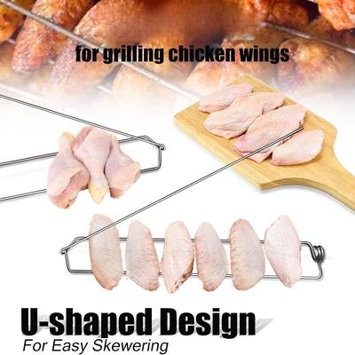 Outdoor Stainless Steel Barbecue Fork Grill Roast Chicken Rack Grill NewSingle Row Kebab Maker BBQ Tools Kitchen Supplies