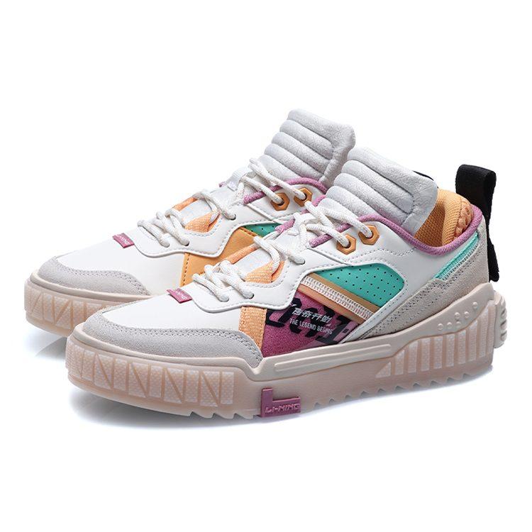 Li Ning 001 Unblock Slip Resistant, Abrasion Resistant, Lightweight Low Top Skateboard Shoes Women's White Purple AGCQ232-4