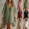 Robe d'été en mousseline à col en V pour femme Ensemble deux pièces Robe à fines bretelles avec paréo transparent Jupe de plage Vacances à la plage