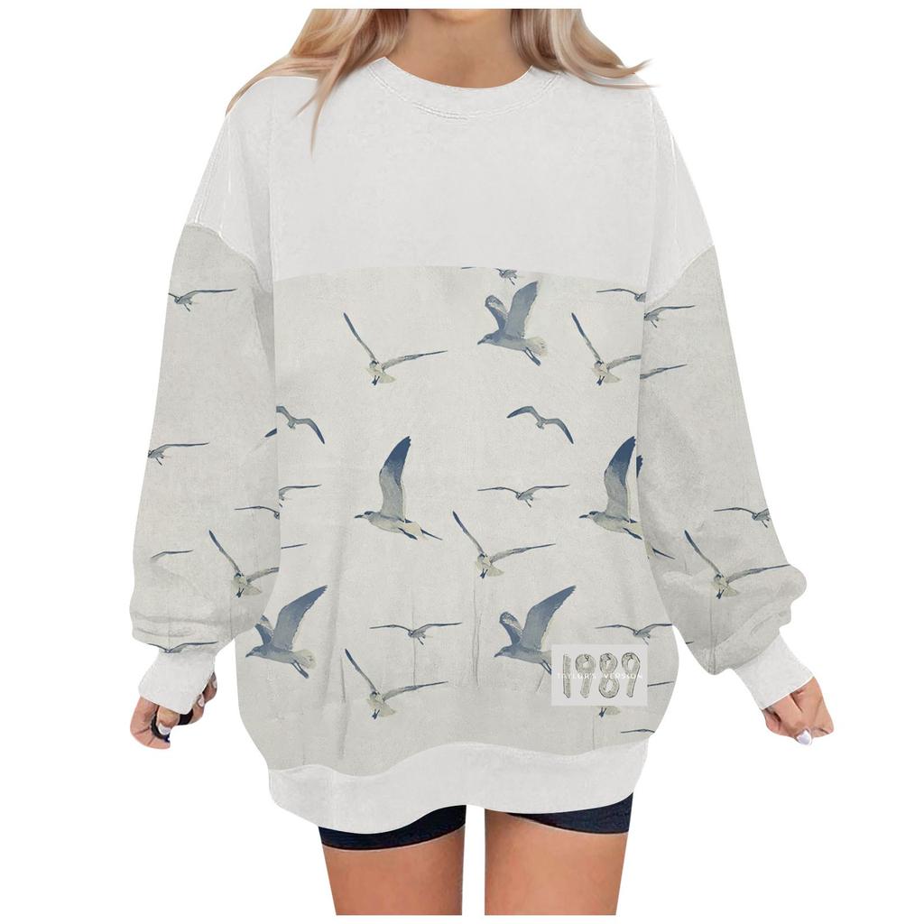 Damen Casual Fashion Print Langarm O-Ausschnitt Pullover Top