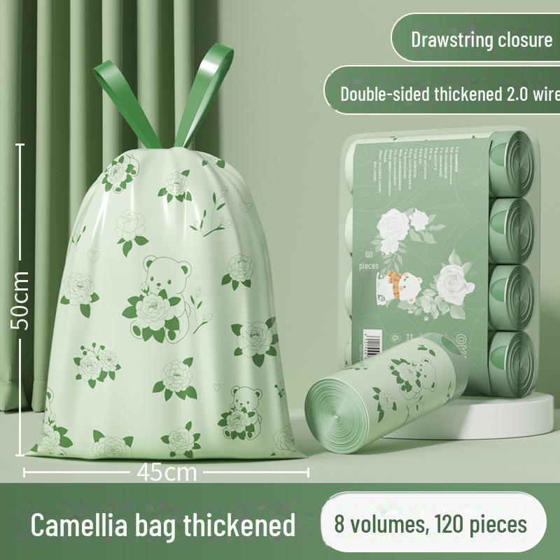 "Tear-Free Thickened Drawstring Kitchen Garbage Bags - Automatic Closing & Portable"