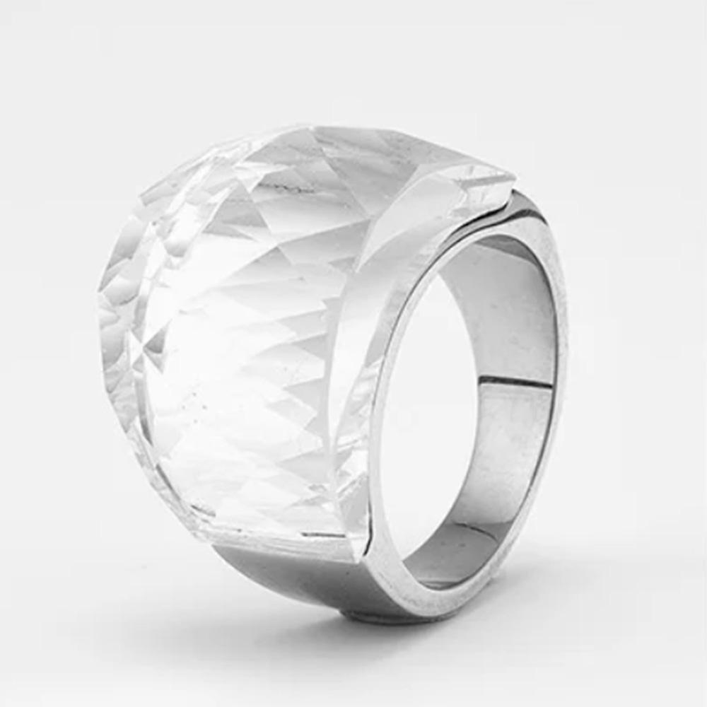 Titanium Steel Bold Gradient Ring Semi-Transparent Multi-Color Zircon Jewelry Edgy Stackable Everyday Accessories