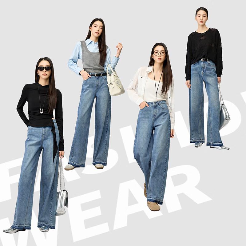 YERAD Women's 2026 Spring 100% Cotton Loose Fit Wide Leg Denim Pants