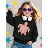 Kids Sweatshirt, Crew Neck Fashion Top, Fun "Floral Turtle Pattern" Patterned Sweatshirt, Suitable for Everyday Casual Wear