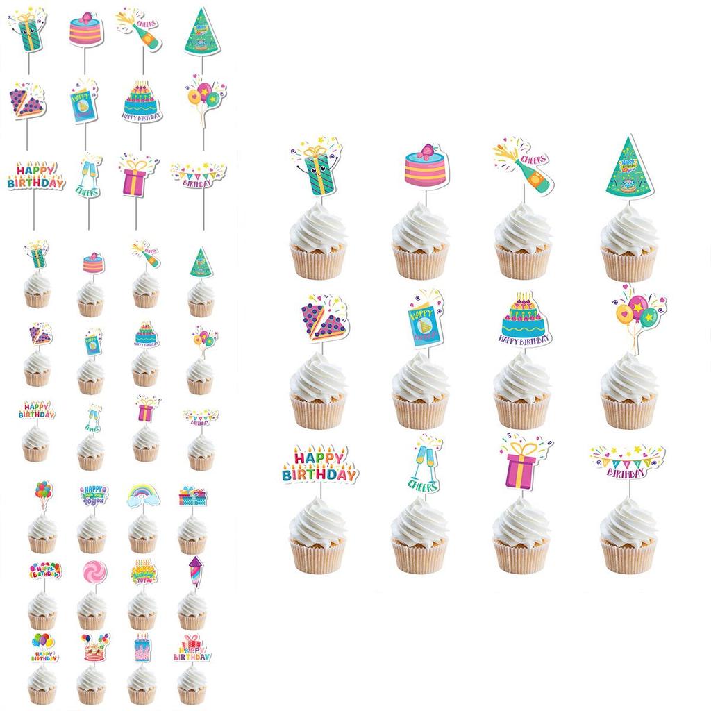 Birthday Party Cake Flag Decorations With Paper Flags For Celebrations Set Of 12