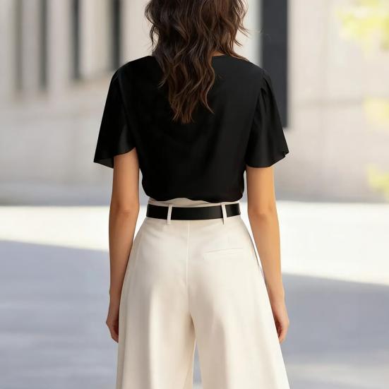 Women Tops Irregular Short Sleeve Regular Fit Shirt Pure Color Loose Fit Lightweight Shirt Work Parties Casual Wear