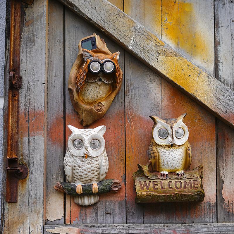 Garden Outdoor Solar Lights Owl Ornaments Villa Garden Simulation Animal Creative Wall Hanging Decorations