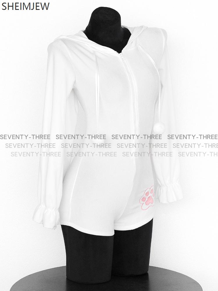 Cute Plush Hooded Jumpsuit Home Clothes Ladies Role Play Sweet Rabbit Role Tight Costumes Sexy Bodysuits Hooded Ears Zipper Suit