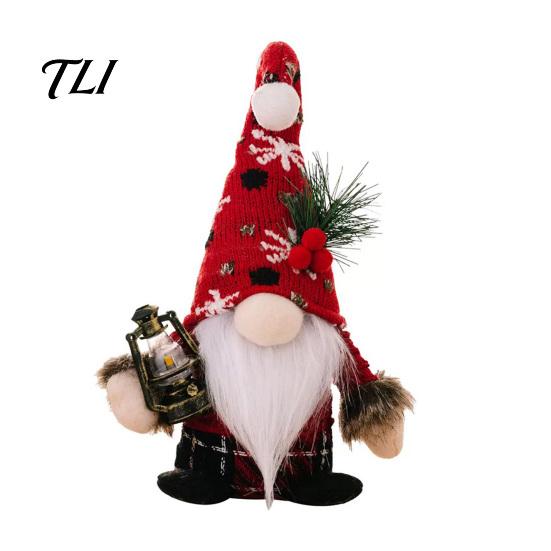 Cute Christmas Souvenirs Plush Gnome Decoration, Nordic Xmas Scandinavian Tomte Elf with Beard Pine Tree Branch for Desk Shelf Fireplace Winter