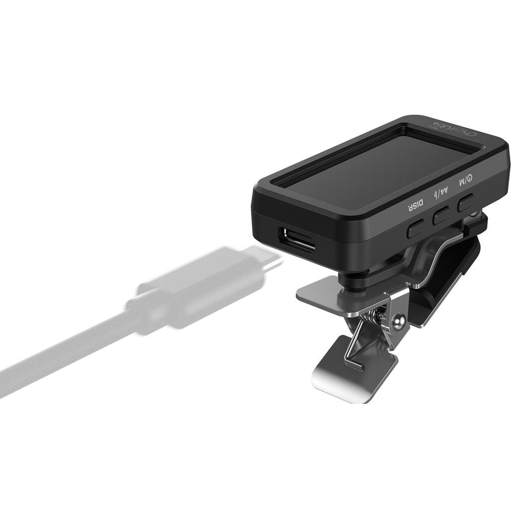 USB rechargeable clip tuner used by famous Features ukulele and bass Compact CPS Automatic Black Cherub Type-C musicians. Easy-to-read display.