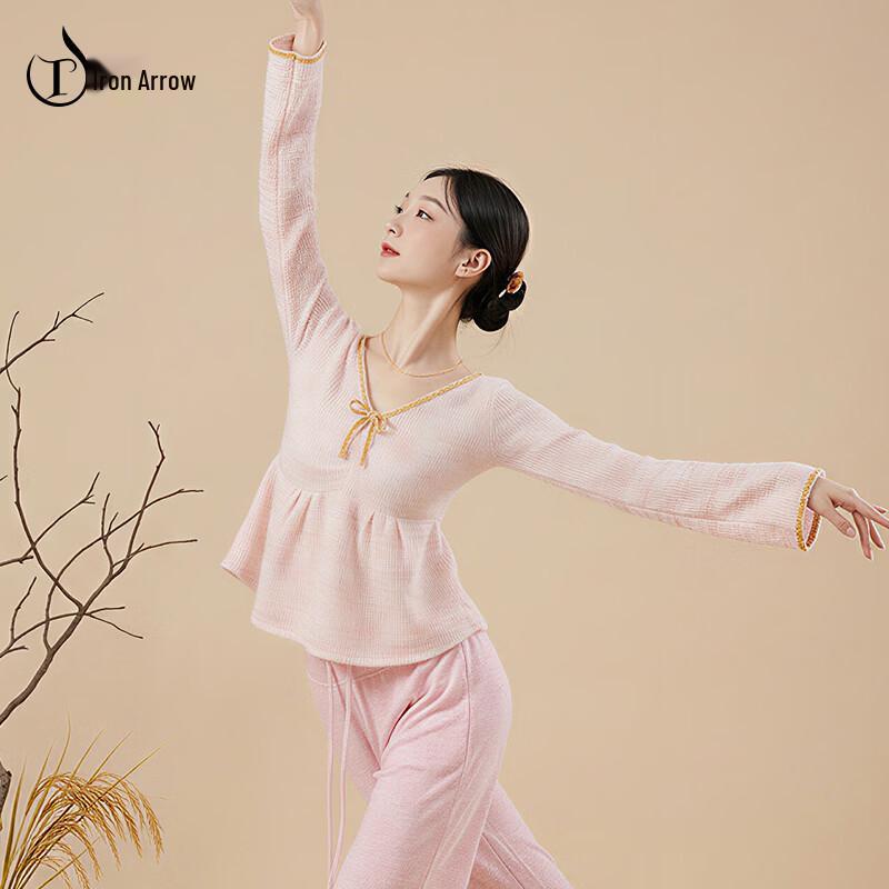 TIEJIAN Women s Chinese Style V-Neck Tie-Front Dance Practice Top L