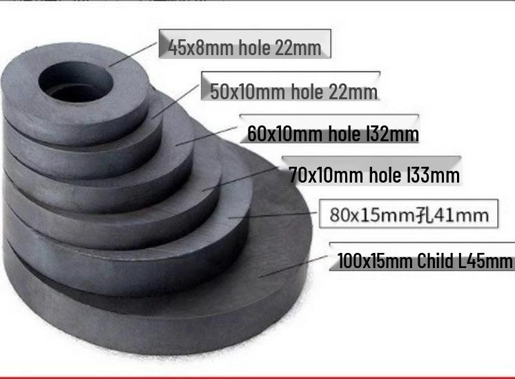Black Ferrite Cylinder Magnet Ring with Hole - Strong Ring-Shaped Salvage Magnet.