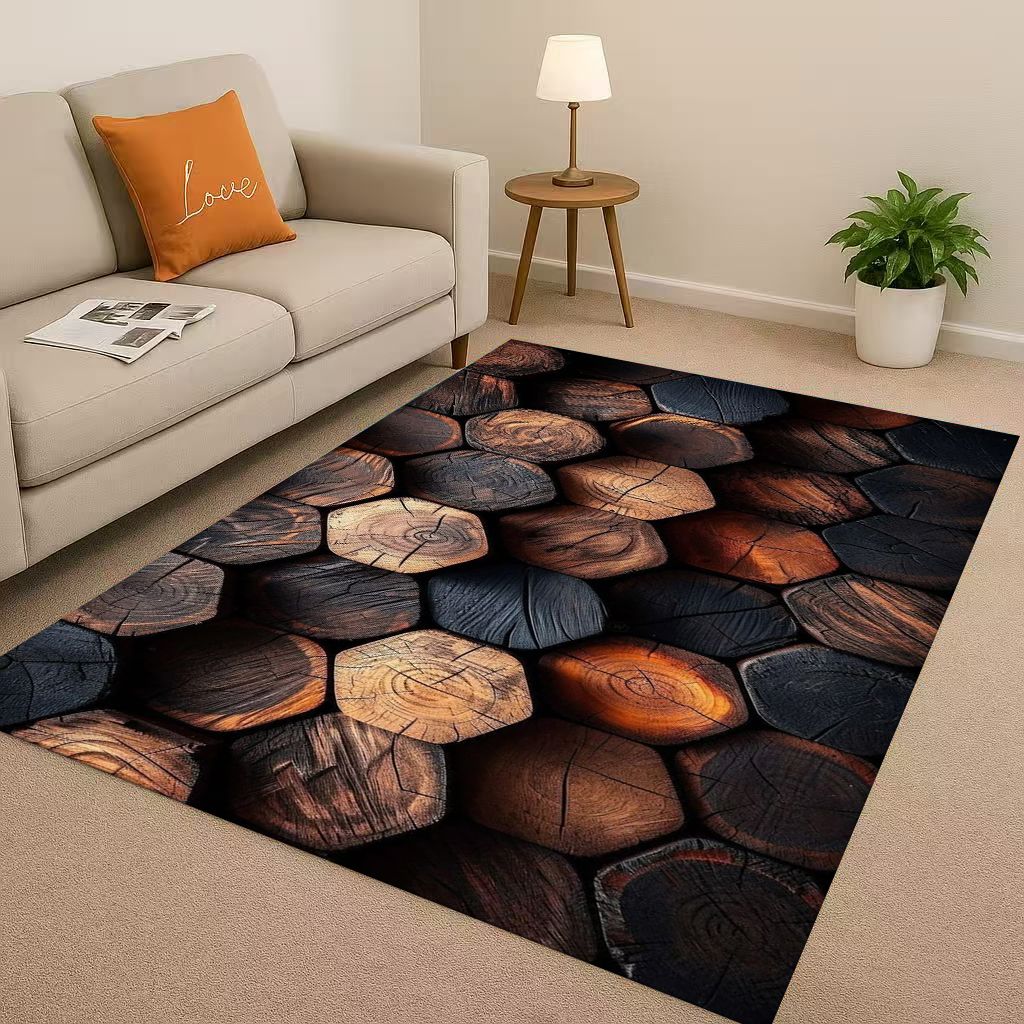 Retro Wood Grain Tree Growth Ring Brown Gray Living Room Non Slip Area Rug Carpet for Bedroom Playroom Sofa,Home Decor Doormat