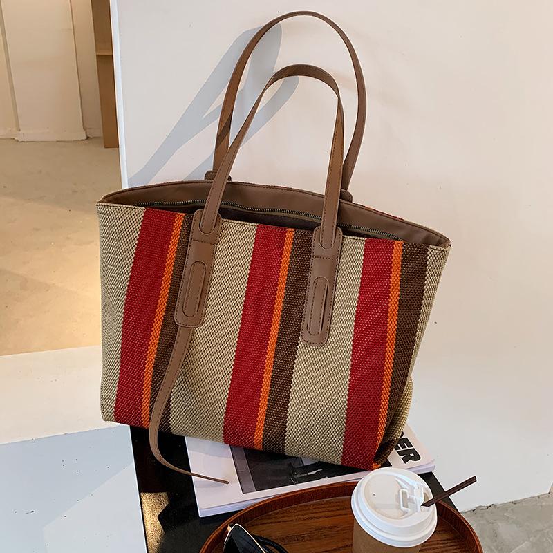 Canvas Große Tasche Damen Große Kapazität Neue Mode Schulter Große Tasche Lässig Tragbar Pendler Tragetasche