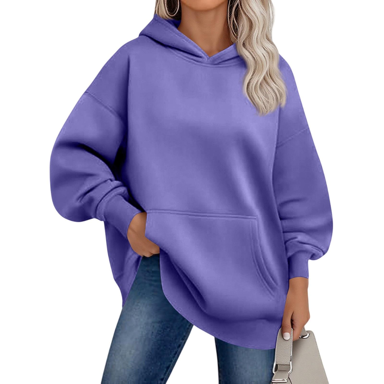 

Женские худи оверсайз из флиса, толстовки с длинным рукавом, пуловеры с карманом XL светло-фиолетовый