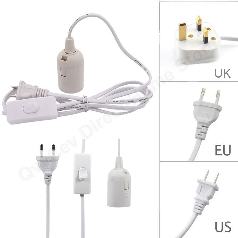 EU US Plug 1.8m Power Cord Cables E27 Lamp Base Holder With Switch Wire For Pendant Led Bulbs Fixture Hanglamp Suspension Socket