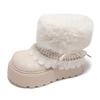 Women's Thick Sole Fuzzy Snow Boots, Lace Decor Autumn Winter Warm Cross-Border Sweet Short Boots